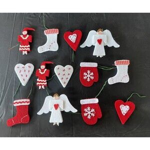 Lot of 13 Christmas Thick Felt Ornaments or Package Tie On Handmade? Vintage?